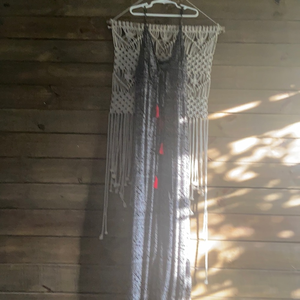 Black and white Maxi with red tassels